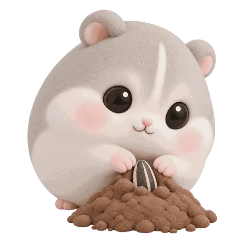 Mochi digging a hole to bury a sunflower seed