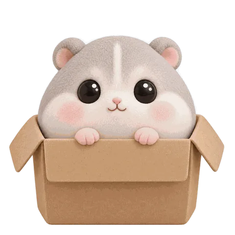 Mochi peeking out of a cardboard box
